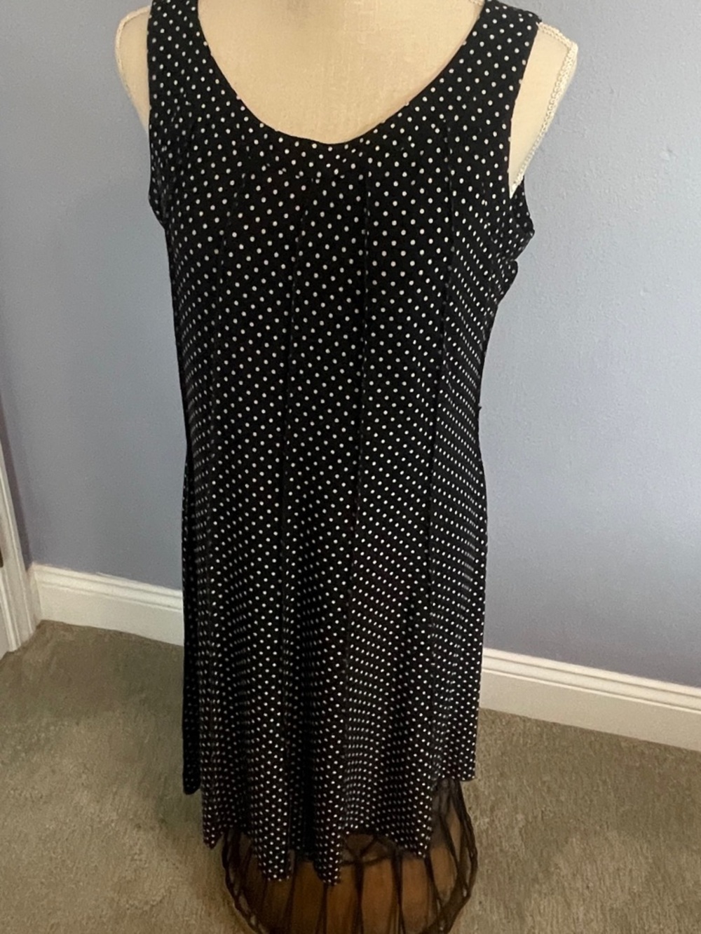 Perseption Petite Black & White Polka Dot Sleeveless Swing Dress size PL